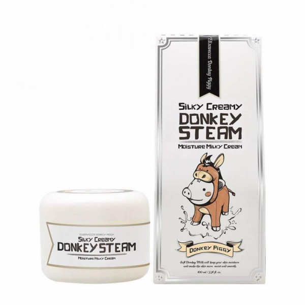 Увлажняющий паровой крем для лица Elizavecca "Silky Creamy Donkey Steam" с ослиным молоком 100 мл.