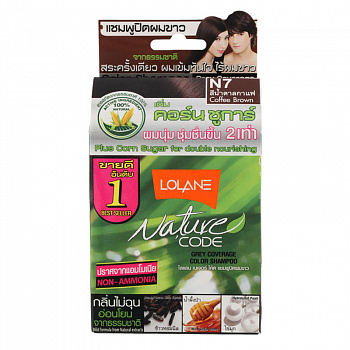 Оттеночный без аммиачный шампунь Lolane Nature "Code" с жемчугом №7 Coffee brown (коффейный шатен).