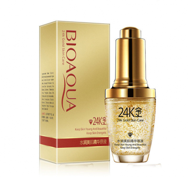 Антивозрастная сыворотка для лица BioAqua "24k Gold" с био золотом и гиалуроновой кислотой 30 мл.
