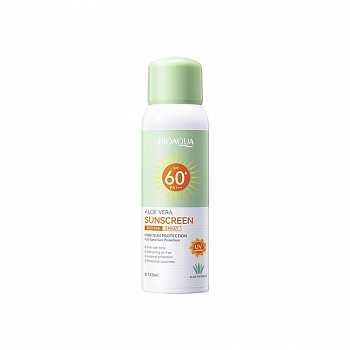Восстанавливающий солнцезащитный спрей для лица и тела BioAqua SPF60 PA+++ с алоэ вера 150 мл.